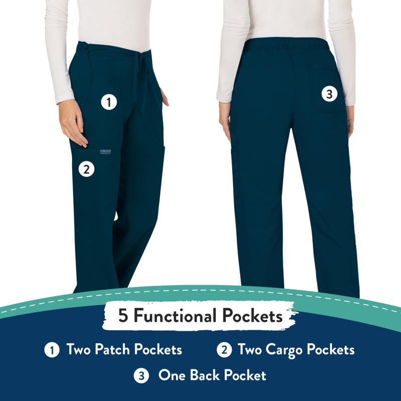 Cherokee Scrubs for Women Mid Rise Moderate Flare Drawstring Pant with 5 Pockets, Ultra Soft & Breathable Fabric - WW120 - WW120, M, Caribbean Blue - Image 5